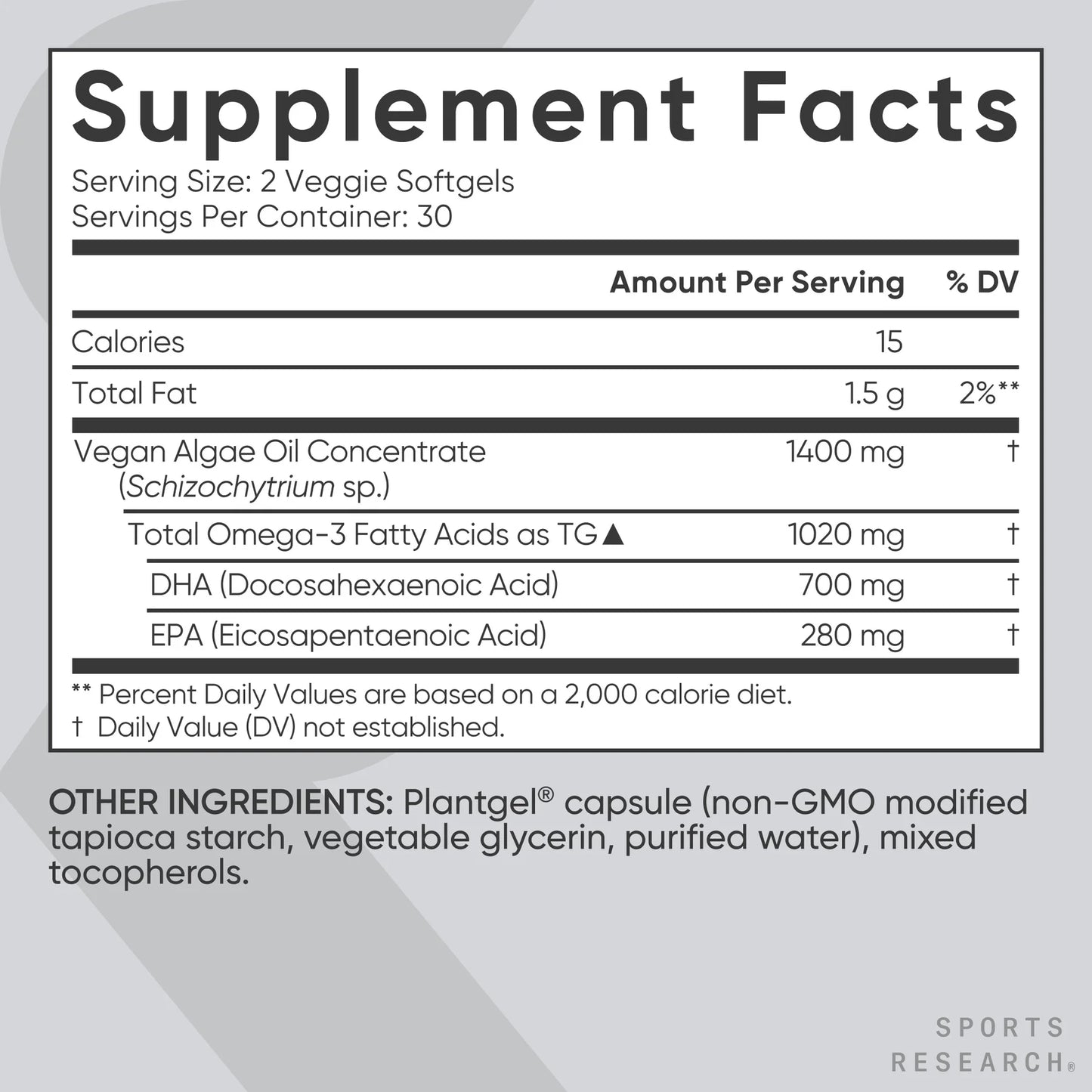 ® Highest Levels of Vegan Omega 3 DHA & EPA Softgel Fatty Acids (Carrageenan Free)