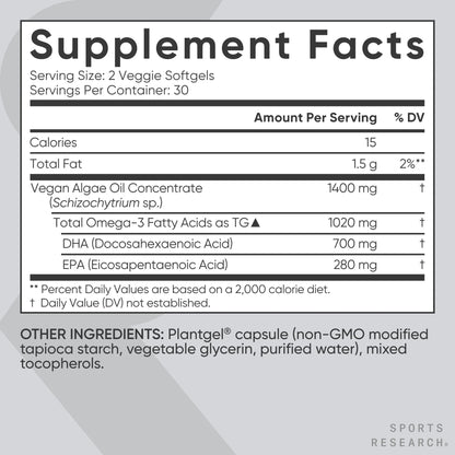 ® Highest Levels of Vegan Omega 3 DHA & EPA Softgel Fatty Acids (Carrageenan Free)